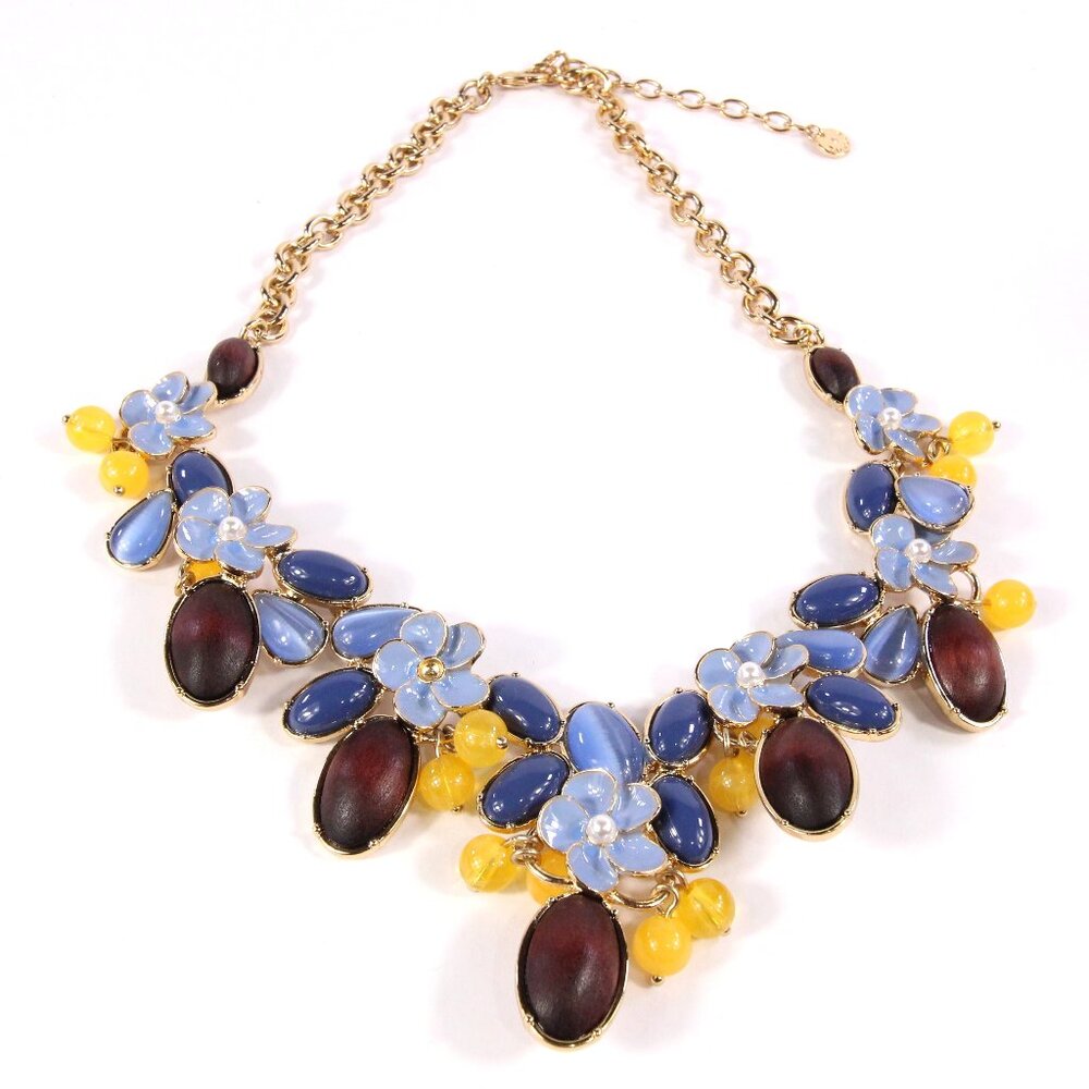 Talbots Gold Tone Necklace with Blue, Yellow, and Wood Accents